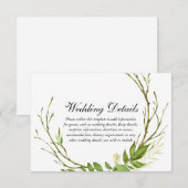 Carte D'accompagnement Détails de mariage de couronne de feuilles élégant (Devant / Derrière)