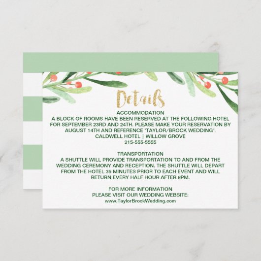 Carte D'accompagnement Détails de mariage de couronne de houx de Noël (Devant / Derrière)