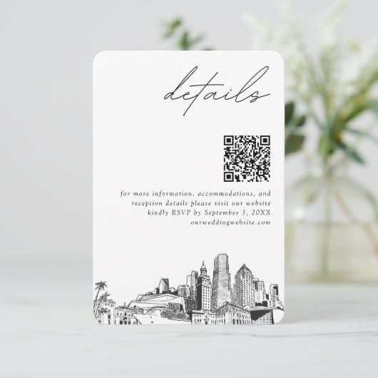 Carte D'accompagnement Détails de mariage de destination Miami Code QR Pe (Debout devant)