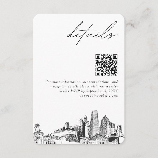 Carte D'accompagnement Détails de mariage de destination Miami Code QR Pe (Devant)
