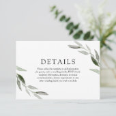 Carte D'accompagnement Détails de mariage de feuille verte d'été de print (Debout devant)