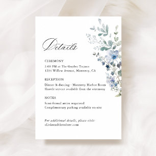 Carte D'accompagnement Détails de mariage de fleurs sauvages bleu poussié