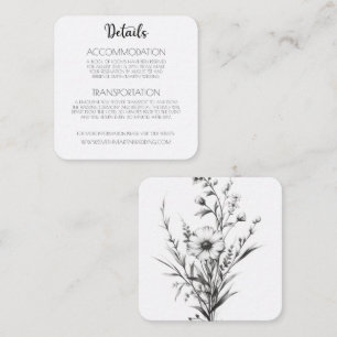 Carte D'accompagnement Détails de mariage de fleurs sauvages noir & blanc