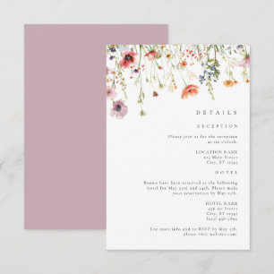 Carte D'accompagnement Détails de mariage de fleurs sauvages rose poussié