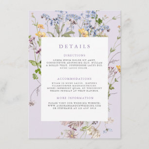 Carte D'accompagnement Détails de mariage de jardin de prairie de fleurs