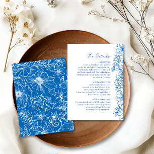 Carte D'accompagnement Détails de mariage de jardin floral bleu royal sim