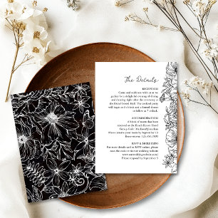 Carte D'accompagnement Détails de mariage de jardin floral simple noir et