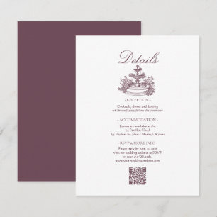 Carte D'accompagnement Détails de mariage de jardin français vintage