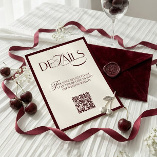 Carte D'accompagnement Détails de mariage de luxe en ivoire et bordeaux