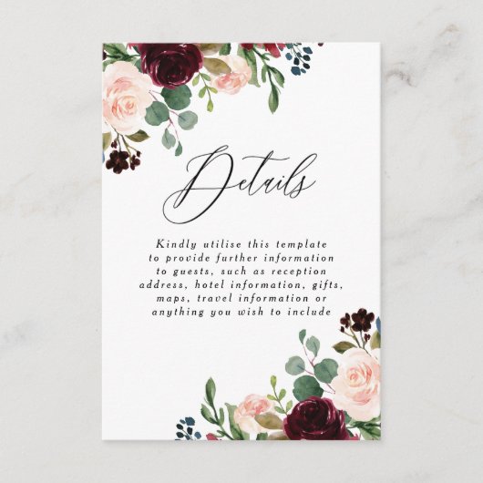 Carte D'accompagnement Détails de mariage de réception de mariage rouge b (Devant)