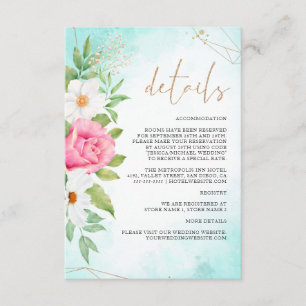 Carte D'accompagnement Détails de mariage de rose florale ombrée turquois