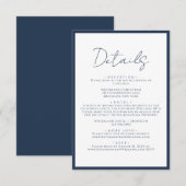 Carte D'accompagnement Détails de mariage de script bleu marine simple (Devant / Derrière)