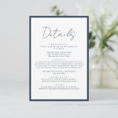 Carte D'accompagnement Détails de mariage de script bleu marine simple (Debout devant)