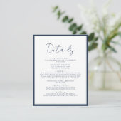 Carte D'accompagnement Détails de mariage de script de bordure bleu marin (Debout devant)
