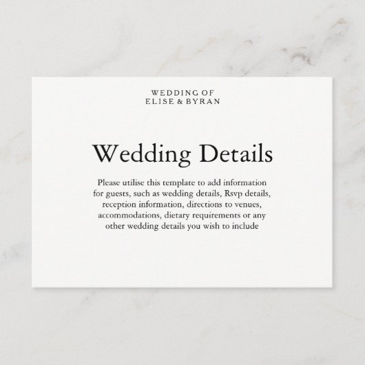 Carte D'accompagnement Détails de mariage de script moderne élégant simpl (Devant)