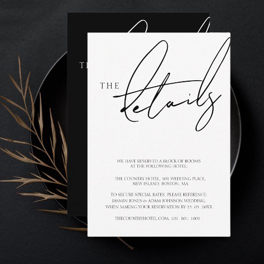 Carte D'accompagnement Détails de mariage de typographie de script blanc