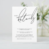 Carte D'accompagnement Détails de mariage de typographie de script blanc (Debout devant)