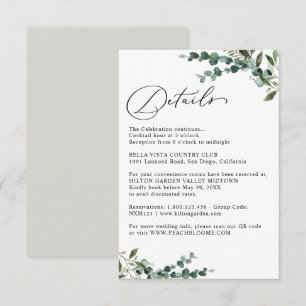 Carte D'accompagnement Détails de mariage de verdure botanique élégante