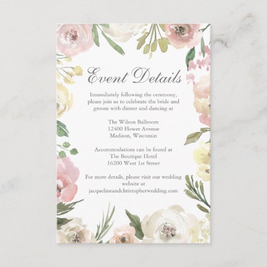 Carte D'accompagnement Détails de mariage d'été floral élégant (Devant)