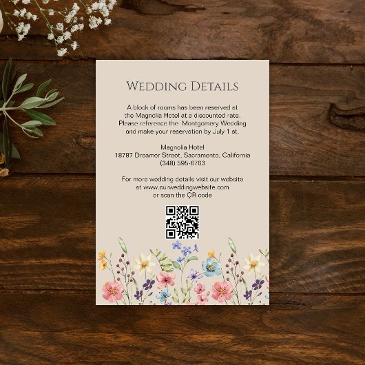 Carte D'accompagnement Détails de mariage du jardin Fleur sauvage simple