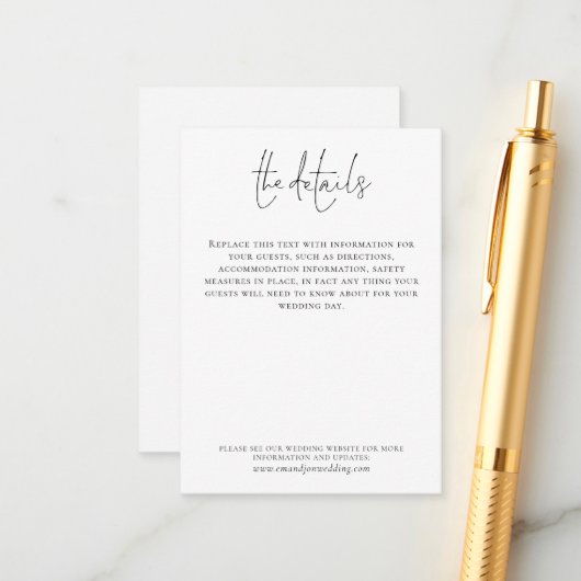 Carte D'accompagnement Détails de mariage Écriture élégante Simple Noir B (Devant/Arrière en situation)