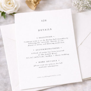 Carte D'accompagnement Détails de mariage éditorial monogramme Serif mode