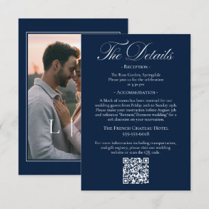 Carte D'accompagnement Détails de mariage élégant bleu marine QR-code