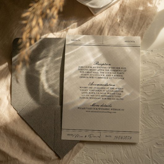 Carte D'accompagnement Détails de mariage élégant et vintage