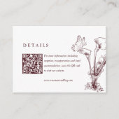 Carte D'accompagnement Détails de mariage élégant floral bordeaux Code QR (Devant)