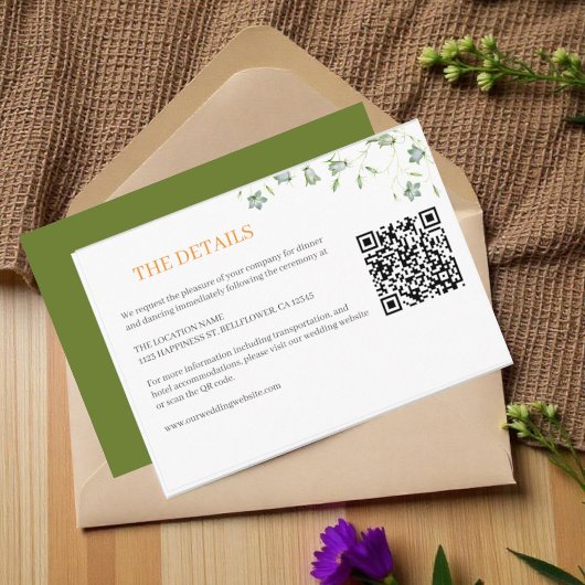 Carte D'accompagnement Détails de mariage élégant floral vert olive