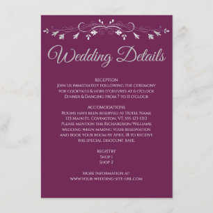 Carte D'accompagnement Détails de mariage Elegant Flourish Magenta Plum