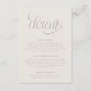 Carte D'accompagnement Détails de mariage élégant Greige