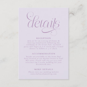 Carte D'accompagnement Détails de mariage élégant lilas