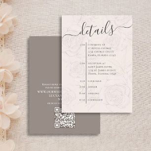 Carte D'accompagnement Détails de mariage élégant QR Code Blush Floral