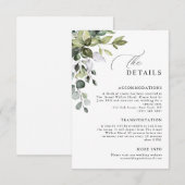 Carte D'accompagnement Détails de mariage élégant script eucalyptus verdu (Devant / Derrière)