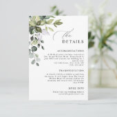Carte D'accompagnement Détails de mariage élégant script eucalyptus verdu (Debout devant)