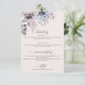 Carte D'accompagnement Détails de mariage élégants avec des fleurs bleues (Debout devant)