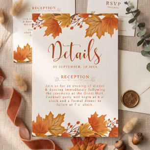 Carte D'accompagnement Détails de Mariage Élégants avec Feuilles d'Érable