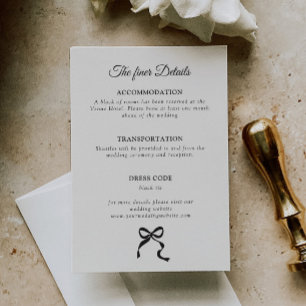 Carte D'accompagnement Détails de mariage élégants avec un nœud minimalis