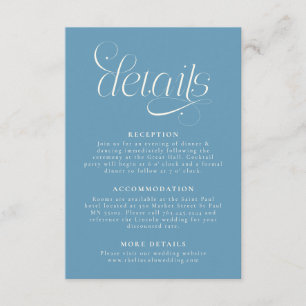 Carte D'accompagnement Détails de mariage élégants bleu denim