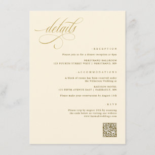 Carte D'accompagnement Détails de mariage élégants crème et or
