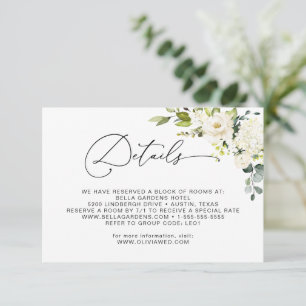 Carte D'accompagnement Détails de mariage élégants eucalyptus roses blanc
