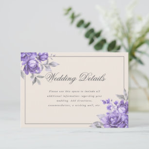 Carte D'accompagnement Détails de mariage élégants Fleurs rustiques viole