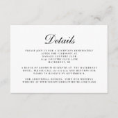 Carte D'accompagnement Détails de mariage élégants noir blanc script (Devant)