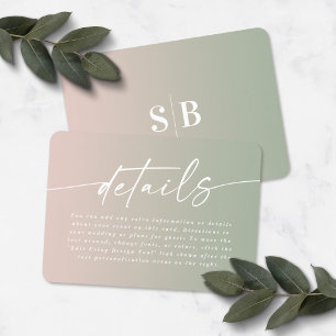 Carte D'accompagnement Détails de mariage élégants ombrés vert et rose bl