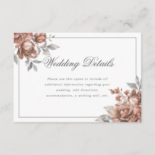 Carte D'accompagnement Détails de mariage élégants Rose Gold Floral Rusti