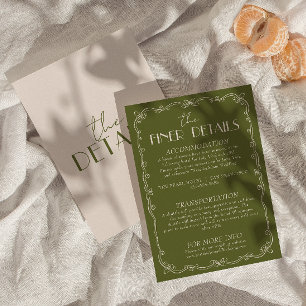Carte D'accompagnement Détails de mariage élégants vert olive et ivoire d