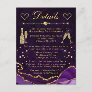 Carte D'accompagnement Détails de mariage en agate fausse pailletée viole