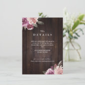 Carte D'accompagnement Détails de mariage en bois rustique floral violet  (Debout devant)