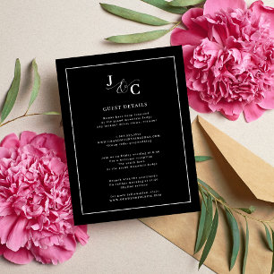 Carte D'accompagnement Détails de mariage en calligraphie noir et blanc